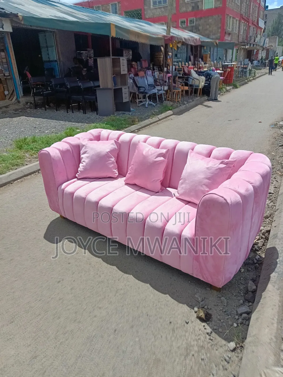 Baby Pink Fancy Sofa, 3 Seater With Pillows 