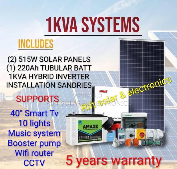 1kva Off-Grid Solar System - 220ah Tubular Battery - (2)515w Solar Kit