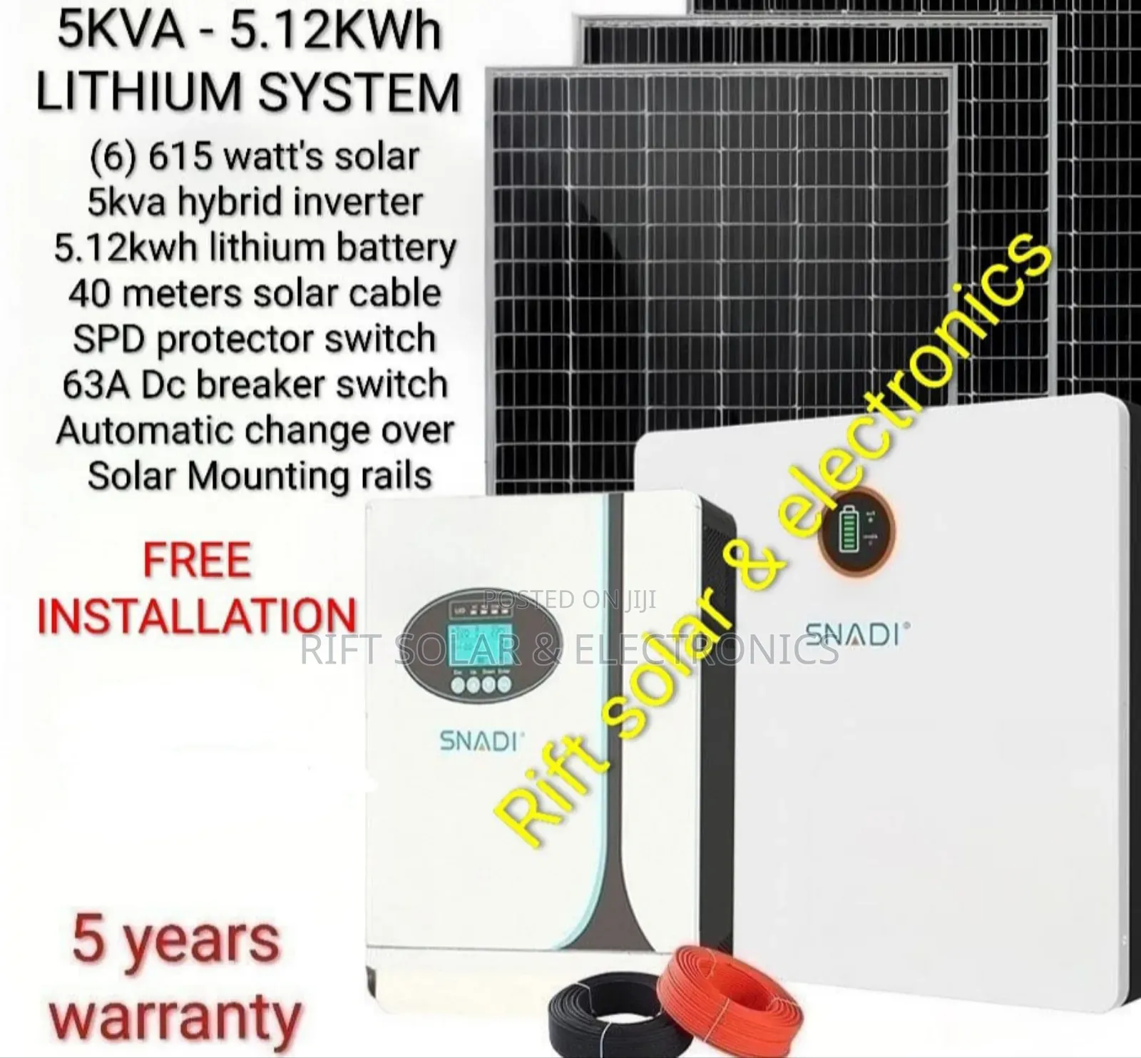 6.2kva Inverter - 5kwh Lithium - (6)615w Solar - Free Installation Kit