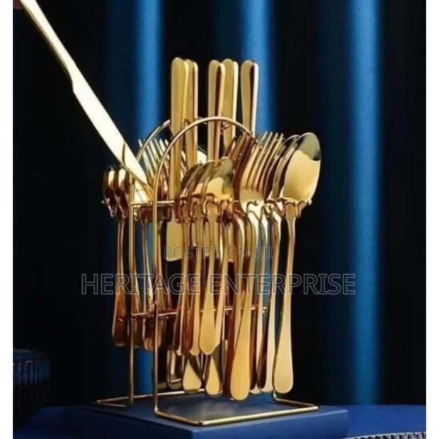 Spoons Cutlery Set Marble And Gold 24 Pcs