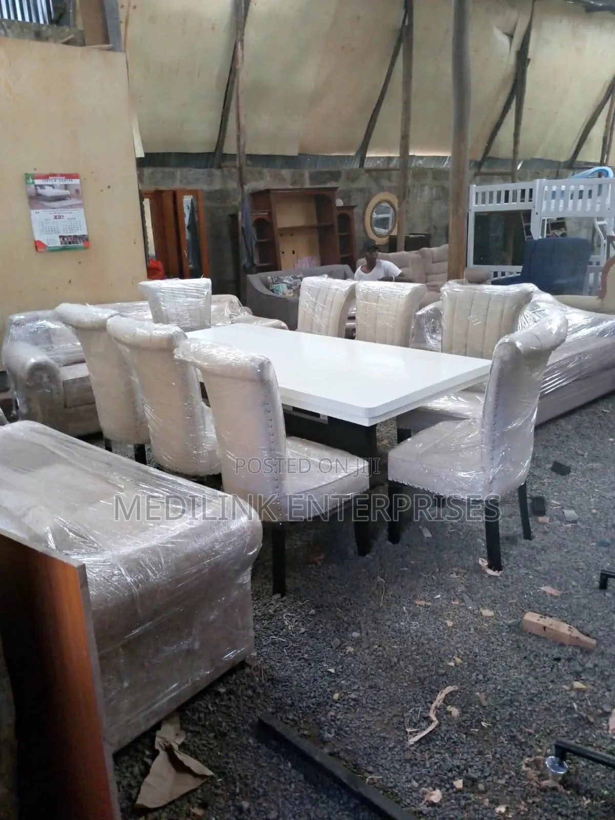 8-Seater Marble Upholstered Chairs Dinner Set