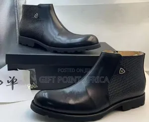Black Leather Ankle Boots With A Side Zipper