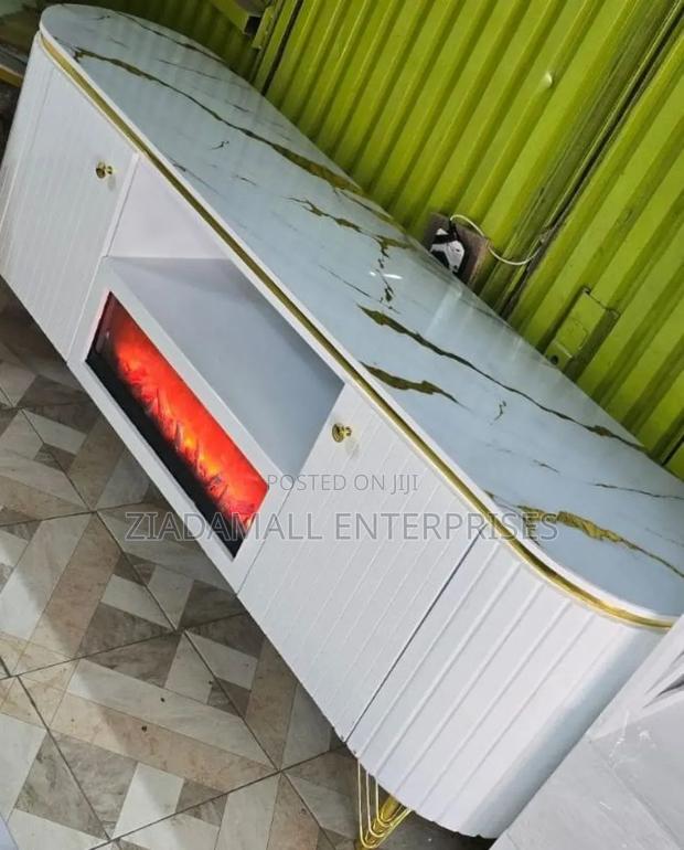 Modern Executive Tv Stand With Realistic Heating Fireplace