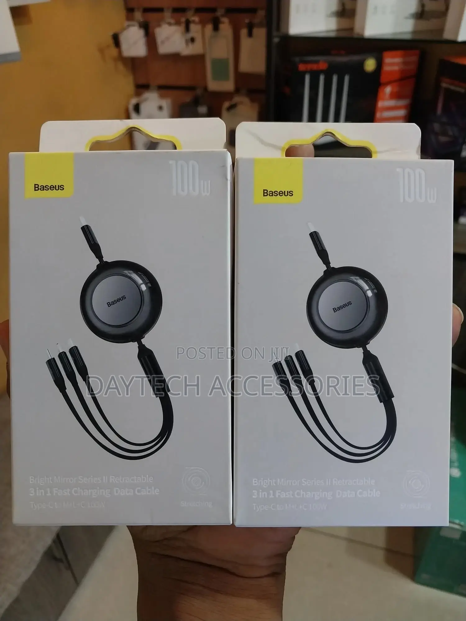 Baseus Retractable 3-in-1 Fast Charging Data Cable Typec to M+L+C 100w