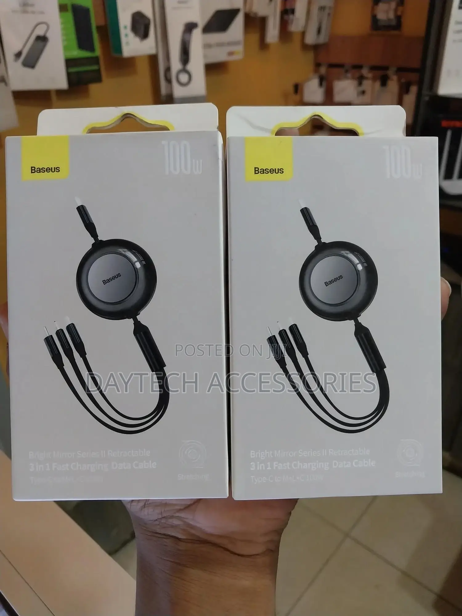 Baseus Retractable 3-in-1 Fast Charging Data Cable Typec to M+L+C 100w