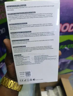 Tecno 20000 Mah Portable Powerbank 22.5w Fast Charging Power Bank