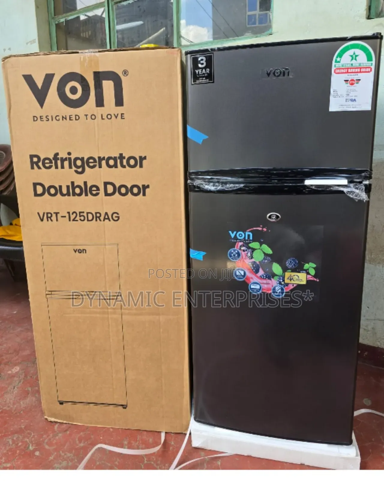 Von Double Door Fridge 125litres Direct Cool