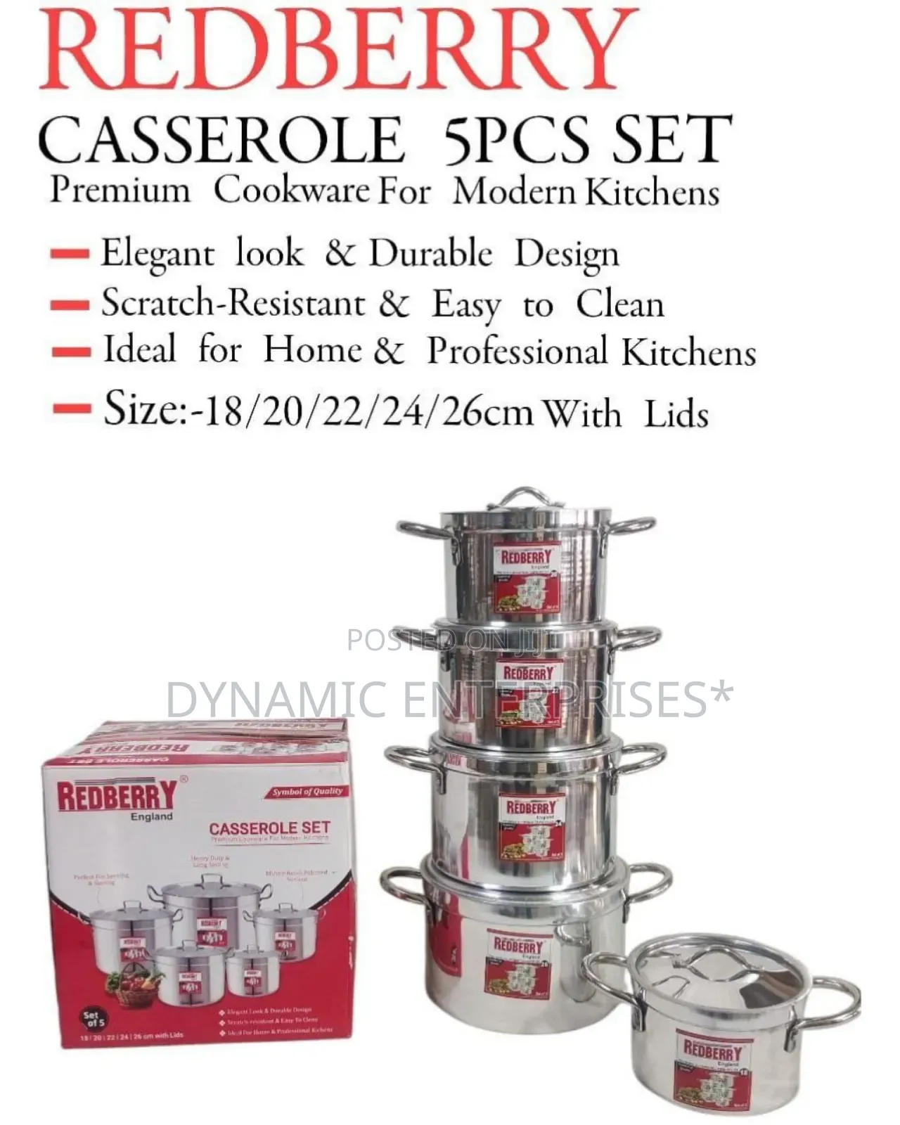 Redberry Premium Range of Aluminium Casserole 18-26 [ 5 PCS Set ]