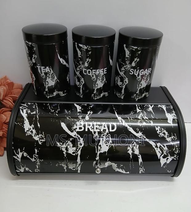 Black / Marble Unique and Elegant Bread Storage Bin 3pcs Canisters - main view
