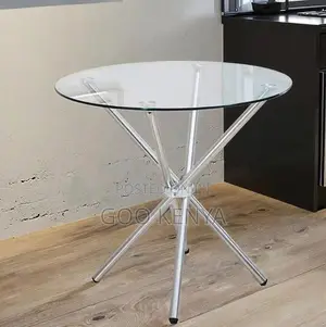 Home Table; Sleek Nordic Dining Table — Tempered Glass Top, Metal Base