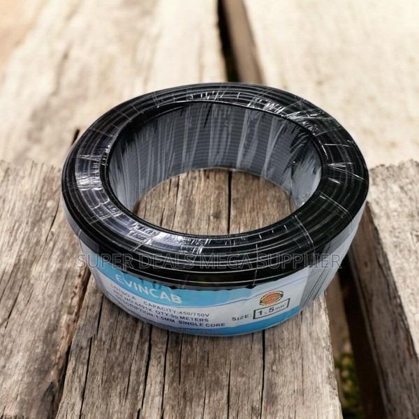 Elvin Black 1.5mm 90m PVC Insulated Flexible Wiring Electrical Cable