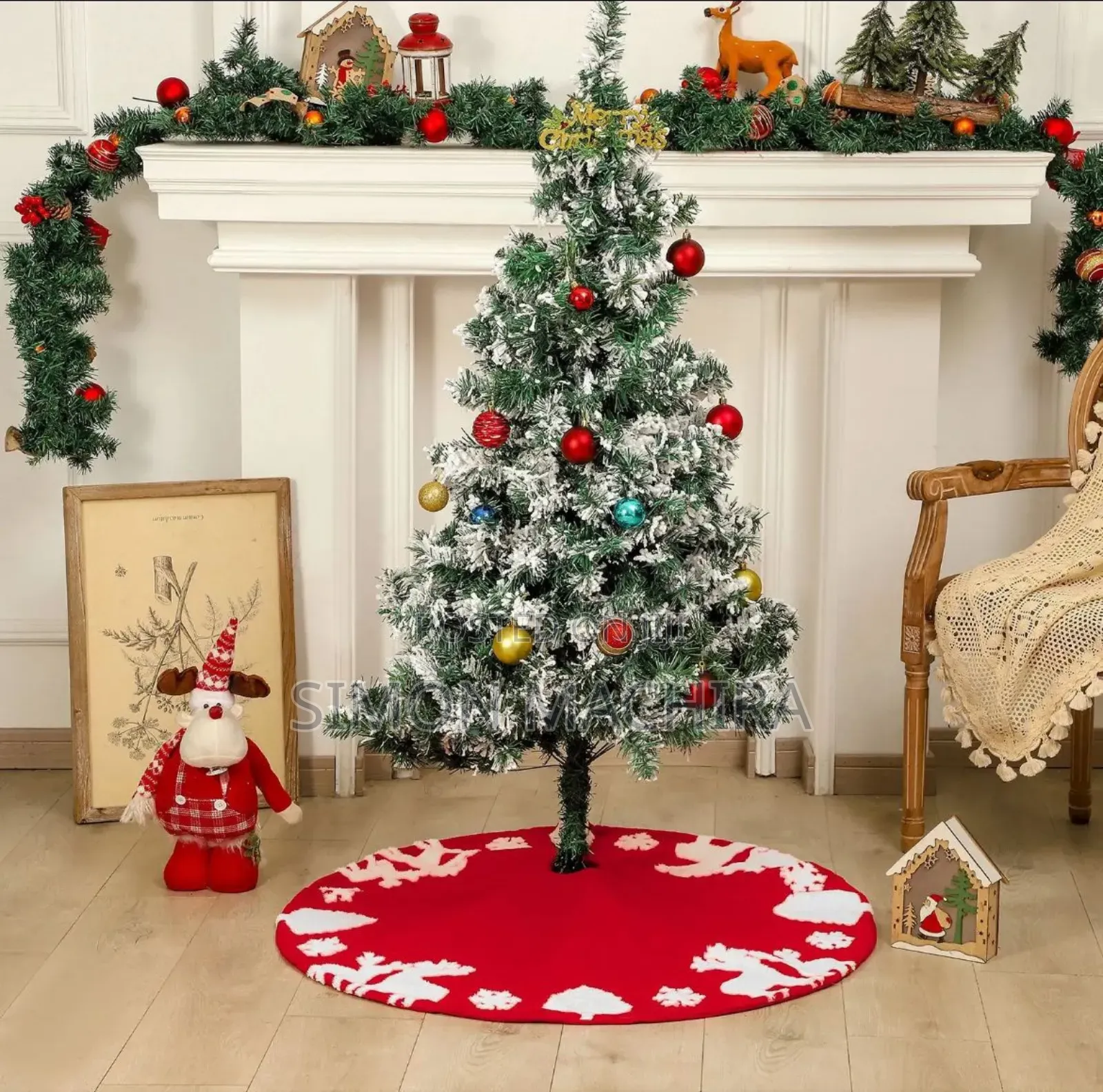 Snowflake Reindeer Christmas Tree Skirt