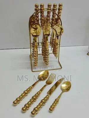 24-Piece Gold-Finished Stainless Cutlery Set W White Ceramic Handle