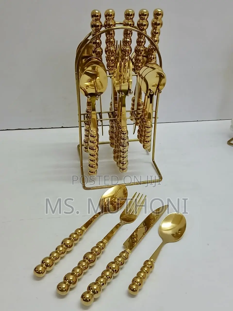 24-Piece Gold-Finished Stainless Cutlery Set W White Ceramic Handle