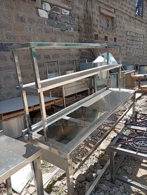 Double Sink, Stainless Steel With Overhead Shelves