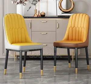 Home Chair; High-End Leather Dining Chair With Sculpted Steel Base