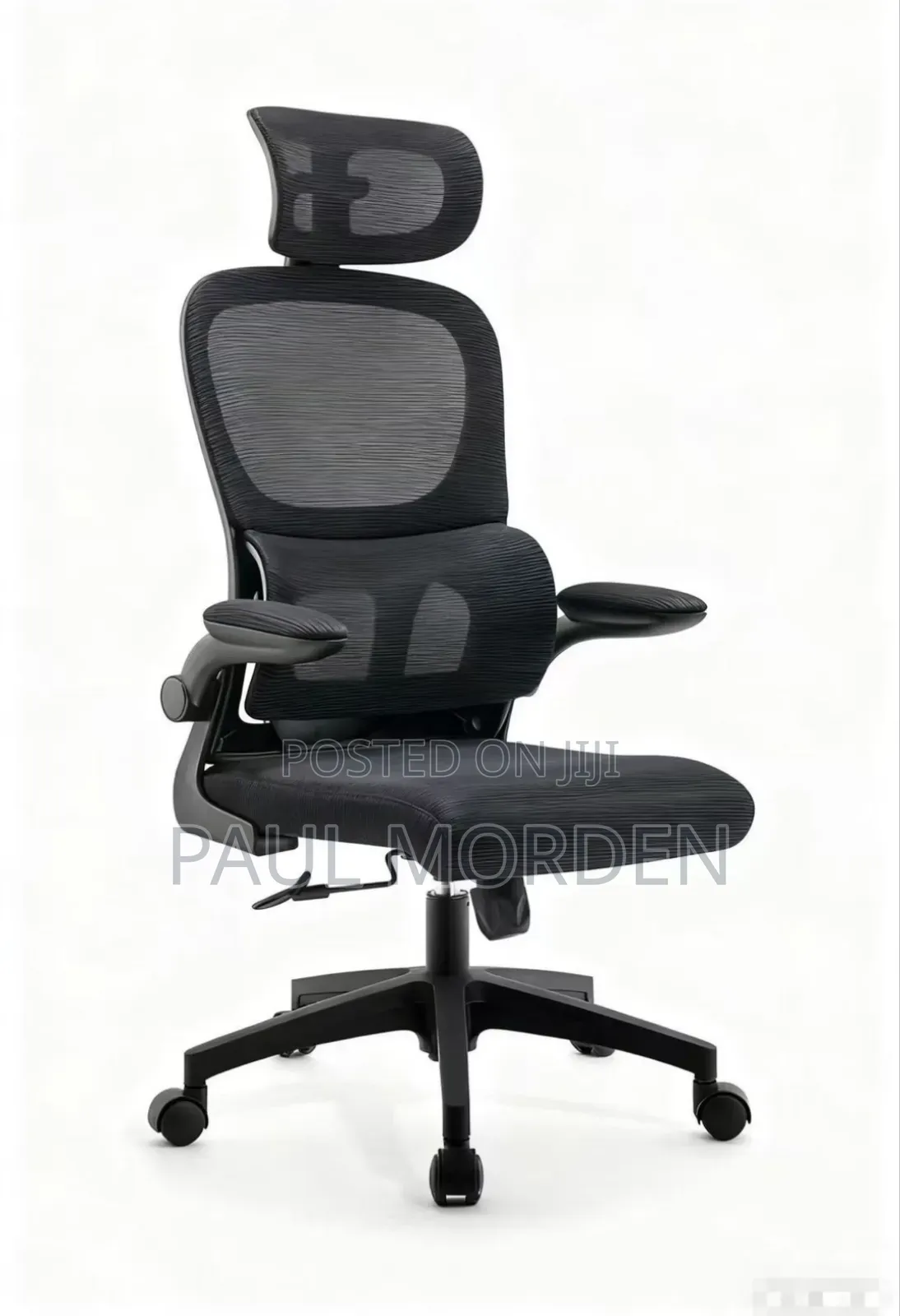 Office Chair :Folding Hands Black High Back Chair
