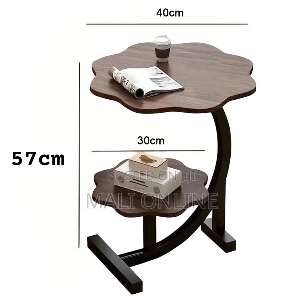 Flower Shaped 2-Tier C-Table Sofa Side End Table Wood Metal Frame