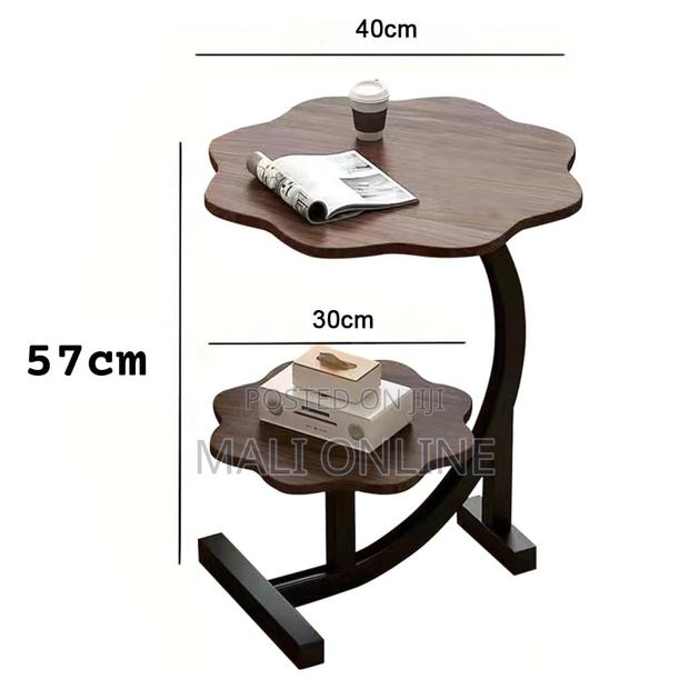 Flower Shaped 2-Tier C-Table Sofa Side End Table Wood Metal Frame - thumbnail 3