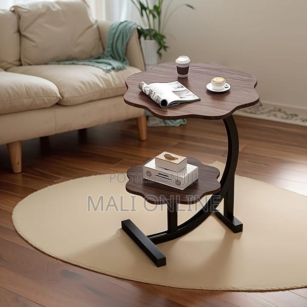 Flower Shaped 2-Tier C-Table Sofa Side End Table Wood Metal Frame - thumbnail 4