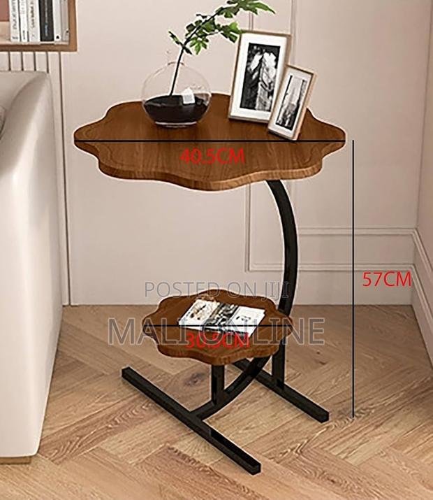 Flower Shaped 2-Tier C-Table Sofa Side End Table Wood Metal Frame - thumbnail 6