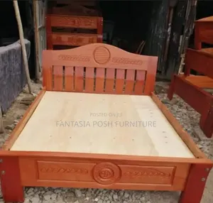 5x6 Carved Pure Mahogany Wooden Bed