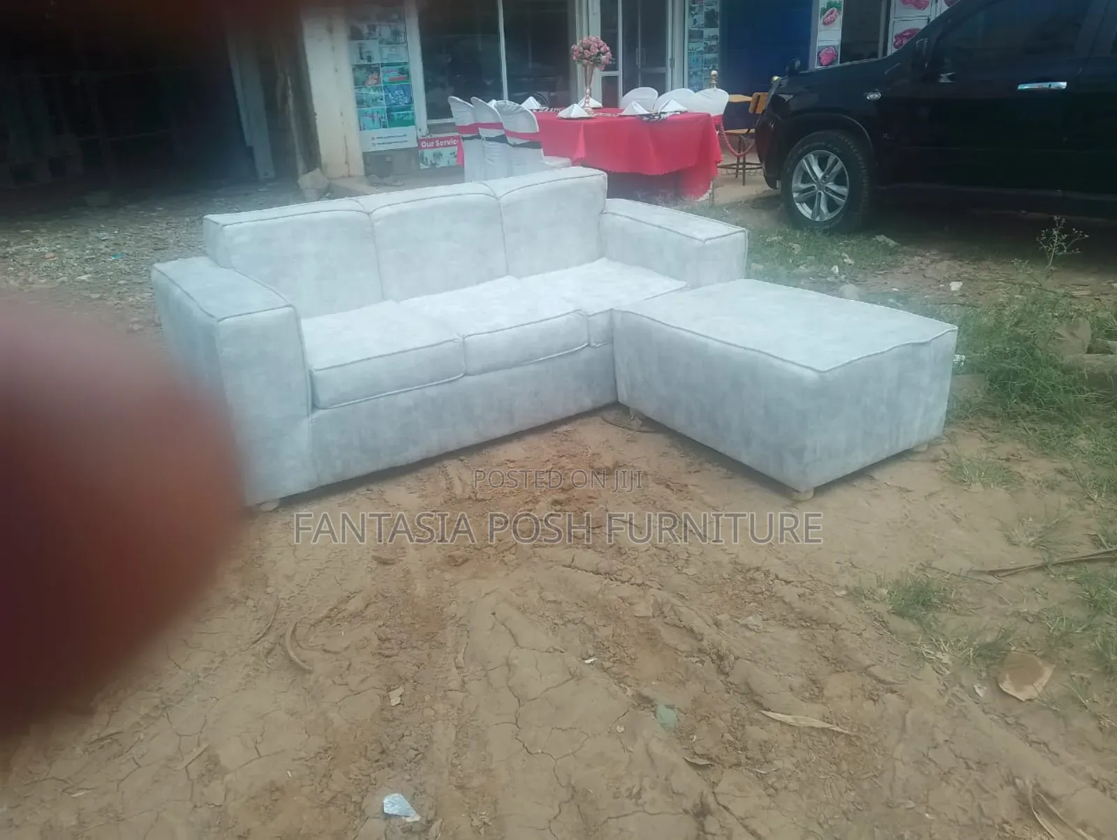 3 Seater Modern Grey Sofa + Ottoman - New Design