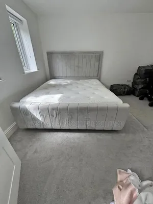 5x6 Grey Velvet Chester Bed - Pay on Delivery