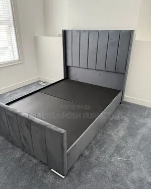 5x6 Grey Velvet Panel Bed Frame