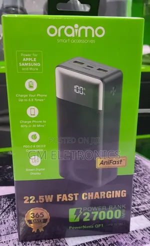 Oraimo Powernova Qf1 27000mah Power Bank With 22.5w Fast Charge.