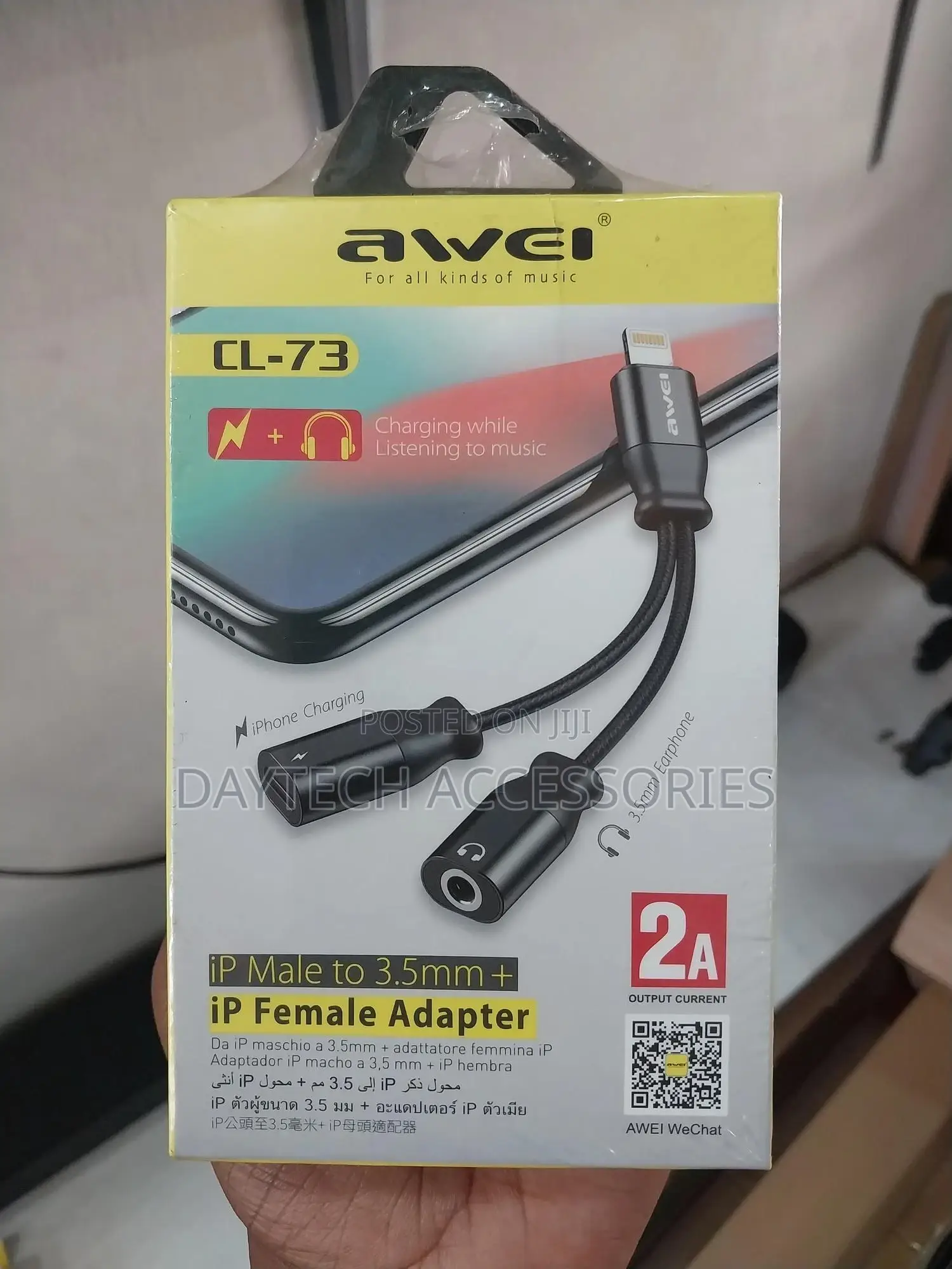 Awei Cl-73 iPhone Male to 3.5mm + iPhone Female Adapter.