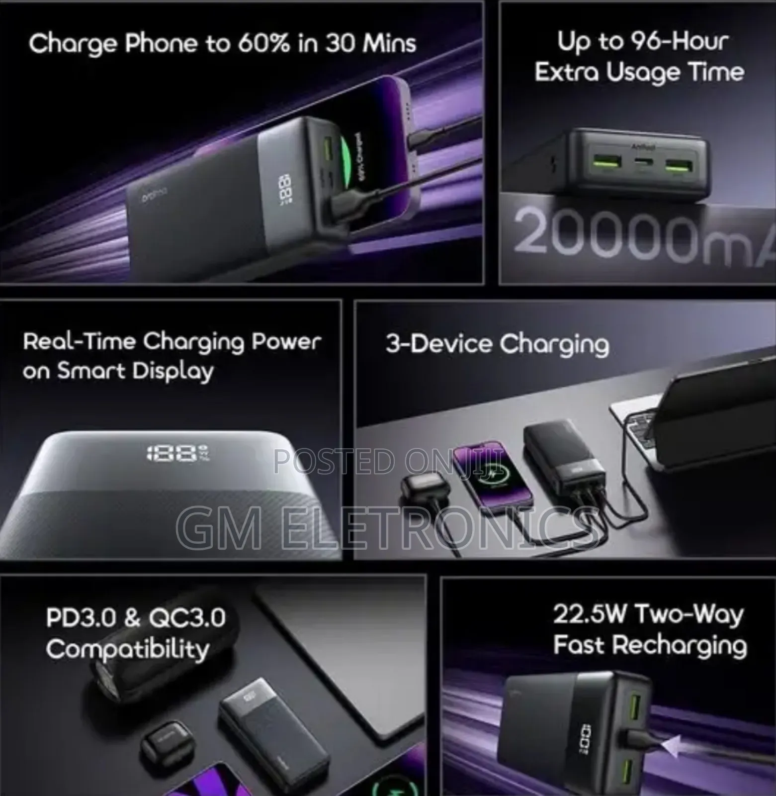 Original 20000mah 22.5w Fast Charging Power Bank- Opb-7200q