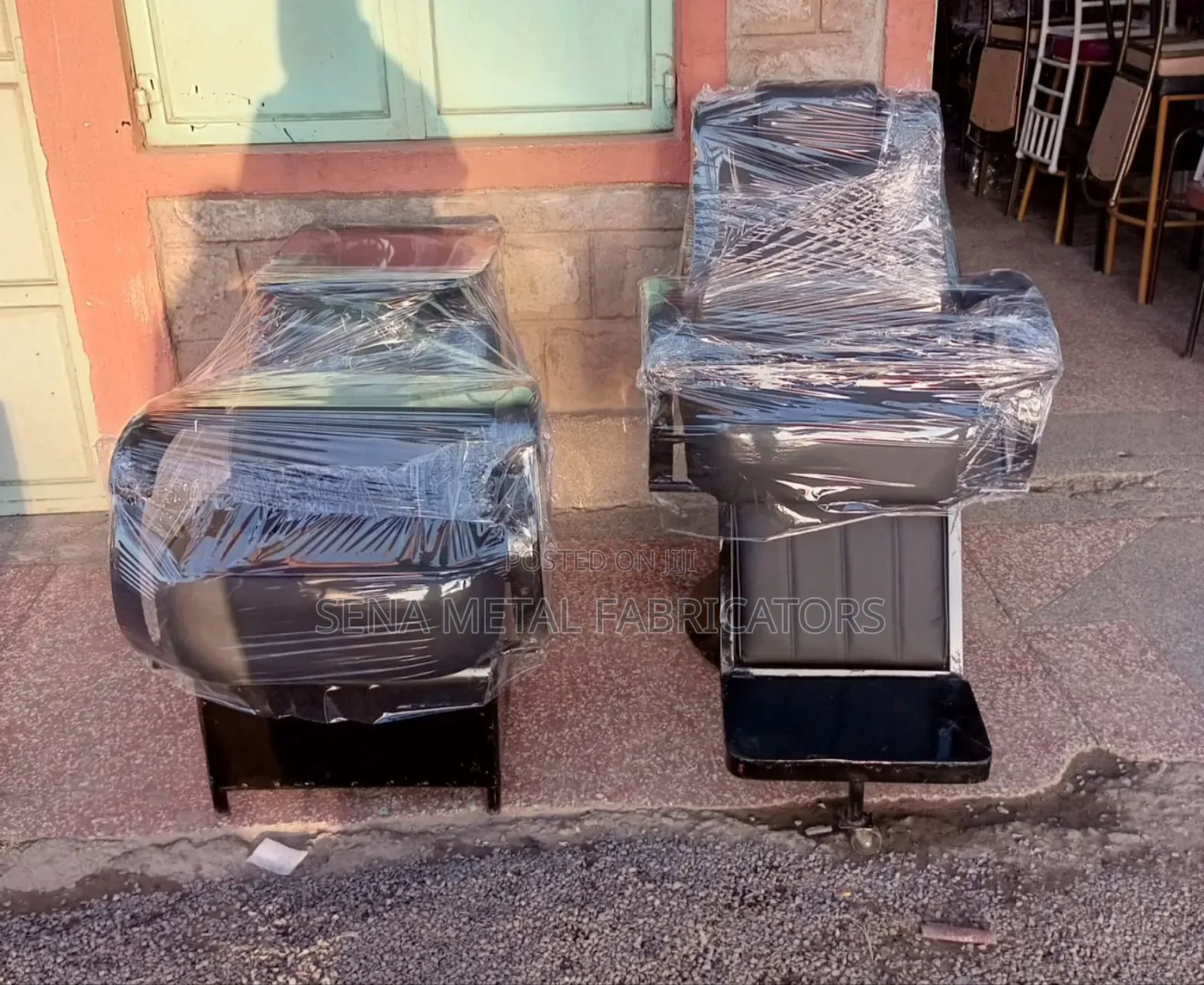 Black Set of Barbershop and Salon Sink.