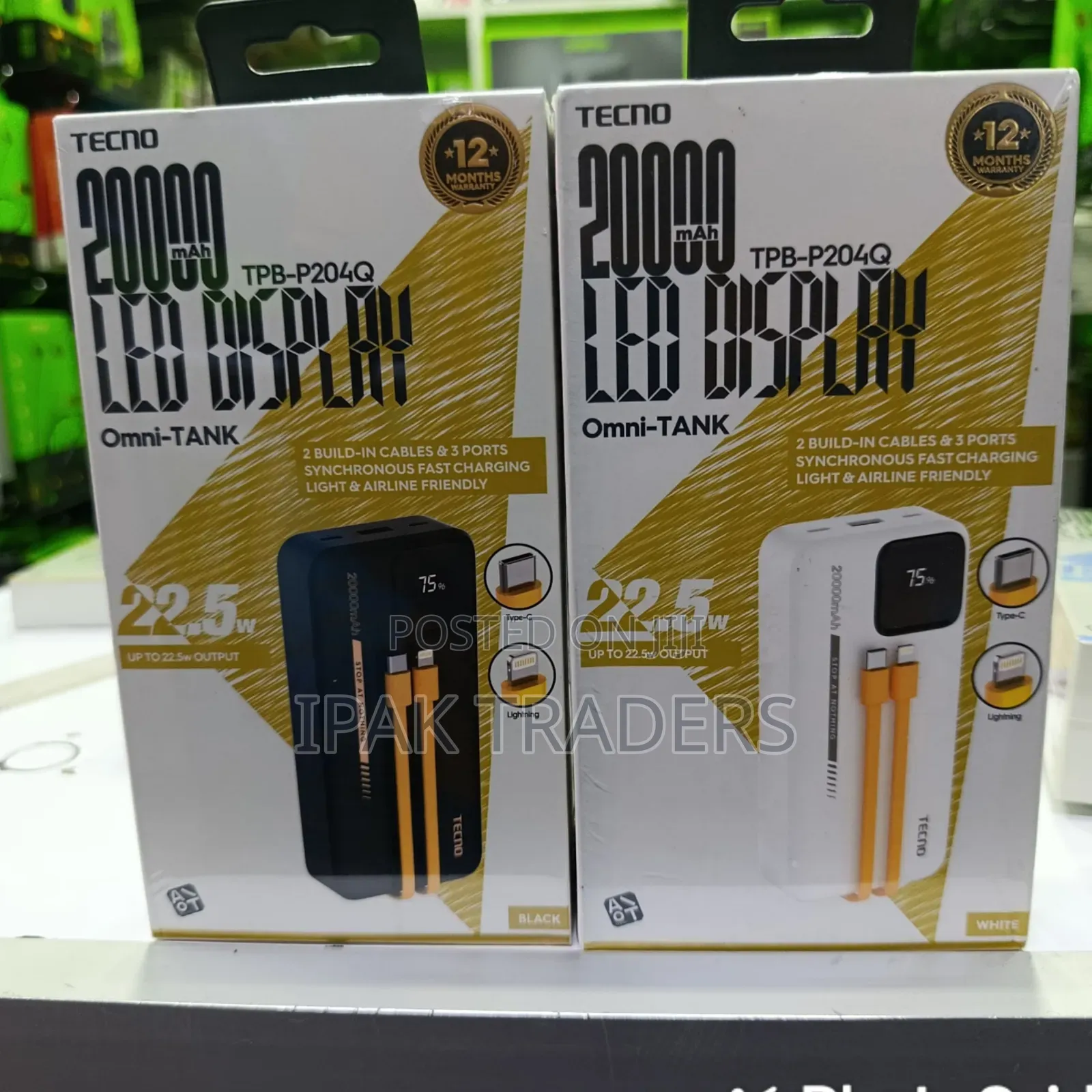 Tecno TPB-P204q 20000mah 22.5w Omni Tank Pb With Led Display - Black