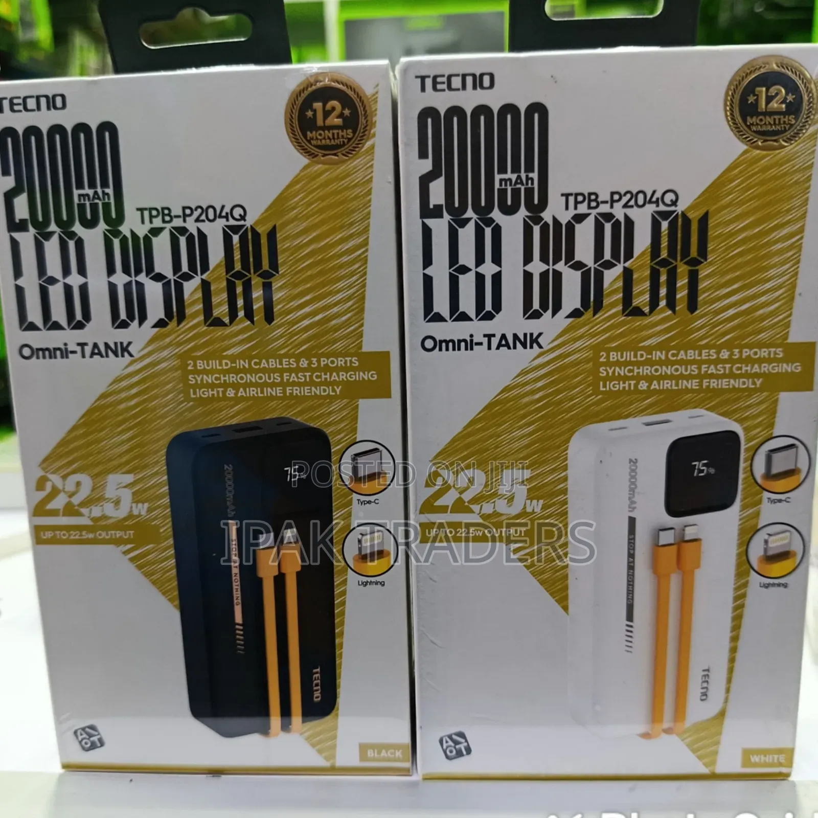 Tecno TPB-P204q 20000mah 22.5w Omni Tank Pb With Led Display - Black
