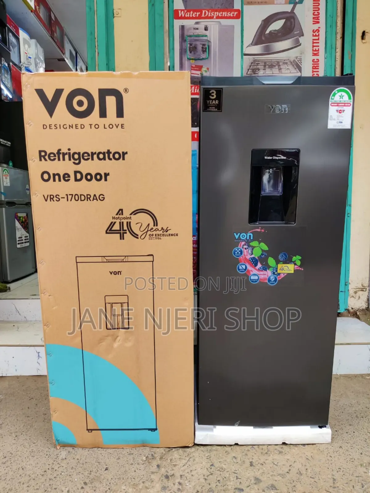 Von Single 170 Liters With Dispenser  Single Door