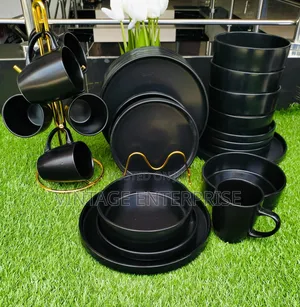 24pc Round Black Dinner Set