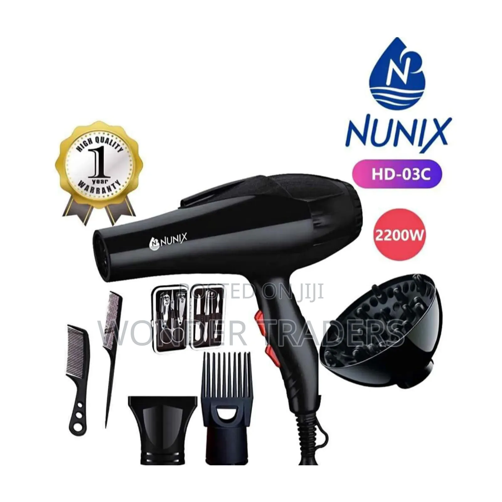 Nunix Hd-03c Black 2200w Blowdry With Accessories