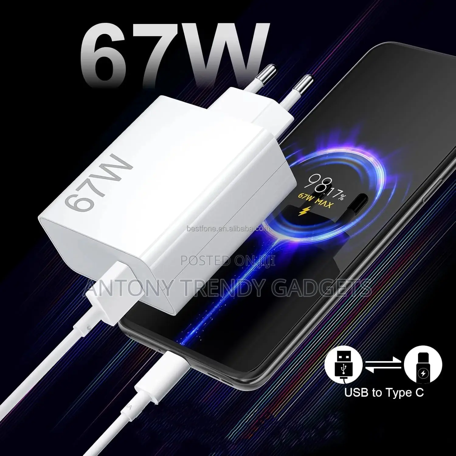 67w Super Fast Charger for Xiaomi Redmi | Type-C Original Adapter