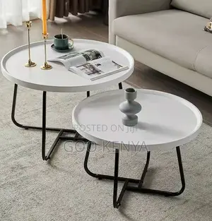 Home Table Set; Small Living Room Tea Table — Metal Legs, Wood Surface