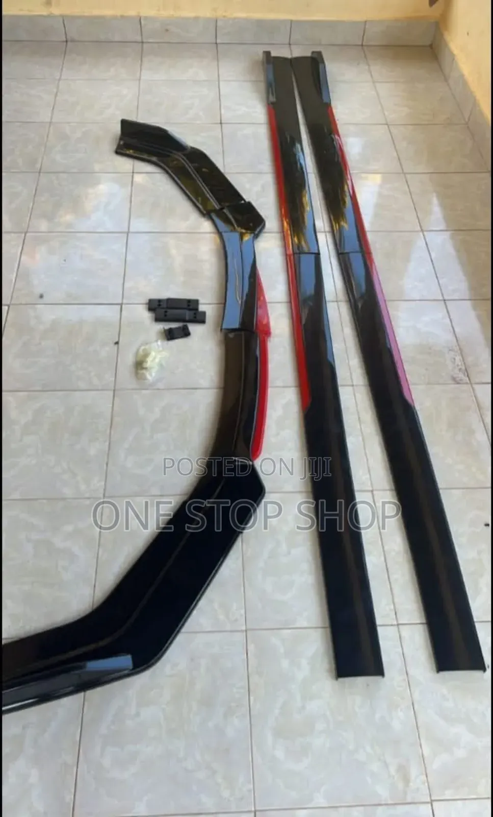 2in1 Universal Fit Matchy Black_red Front Lip +Side Skirt Body Kit