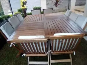 10-Seater Cushioned Chairs Wooden Outdoor Dining Table