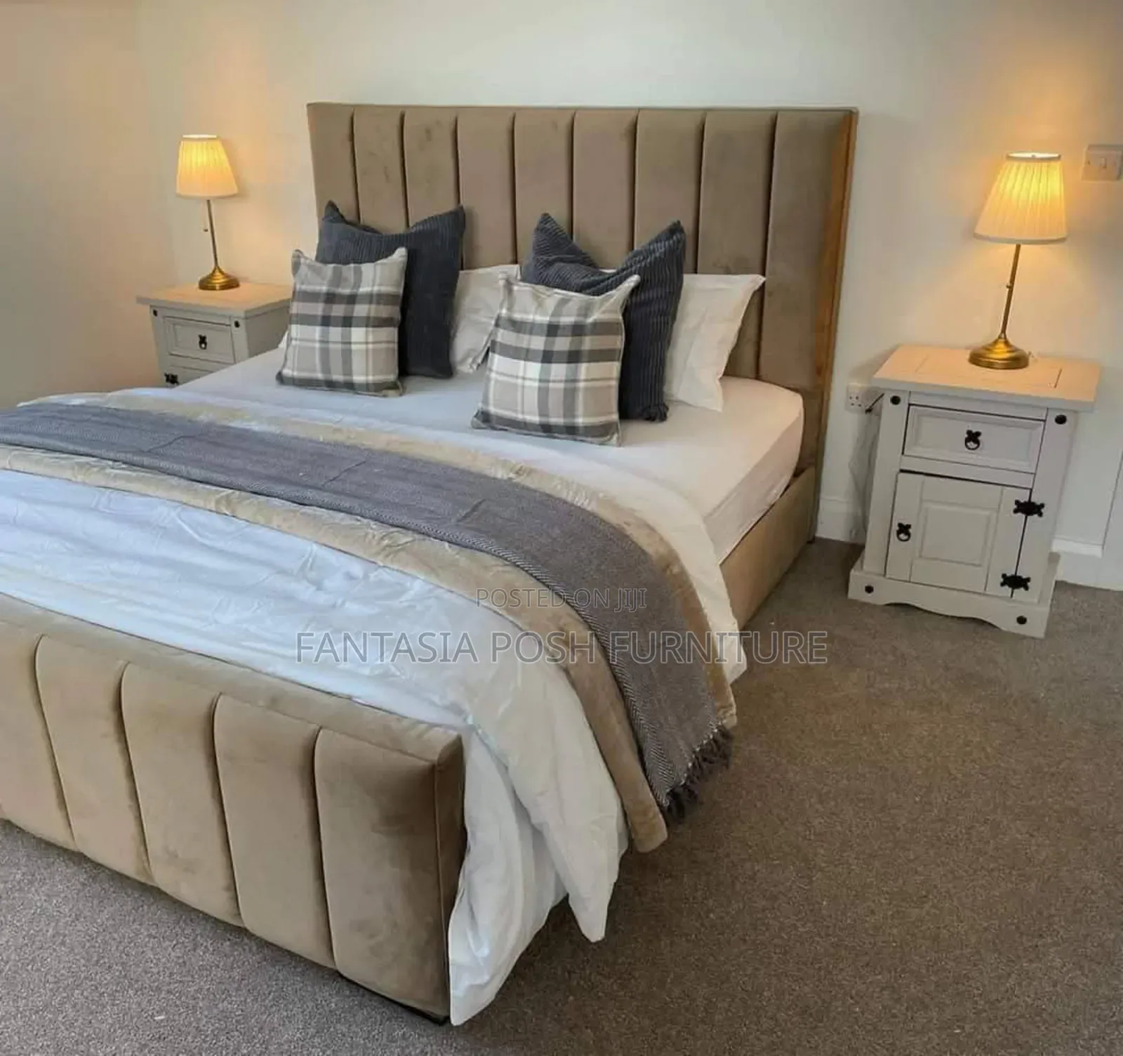 5 by 6 Beige Fabric Panel Bed Now Available