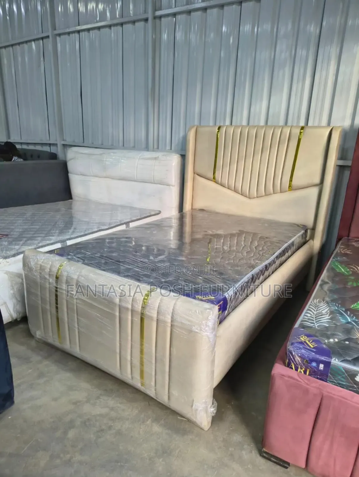 5 by 6 Cream Panel Design Bed - Payment on Delivery