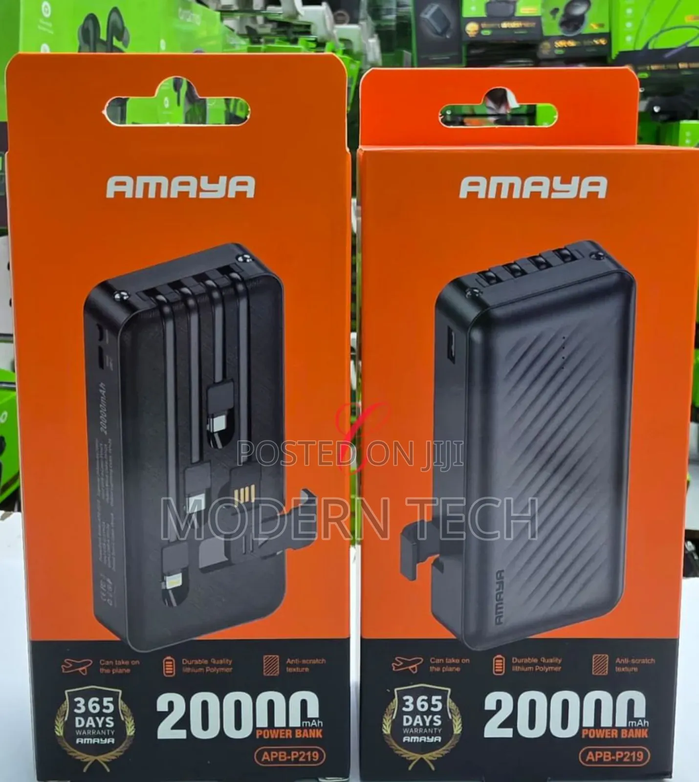 Amaya Apb-P219 20000mah Anti-Scratch Texture Power Bank With Cables