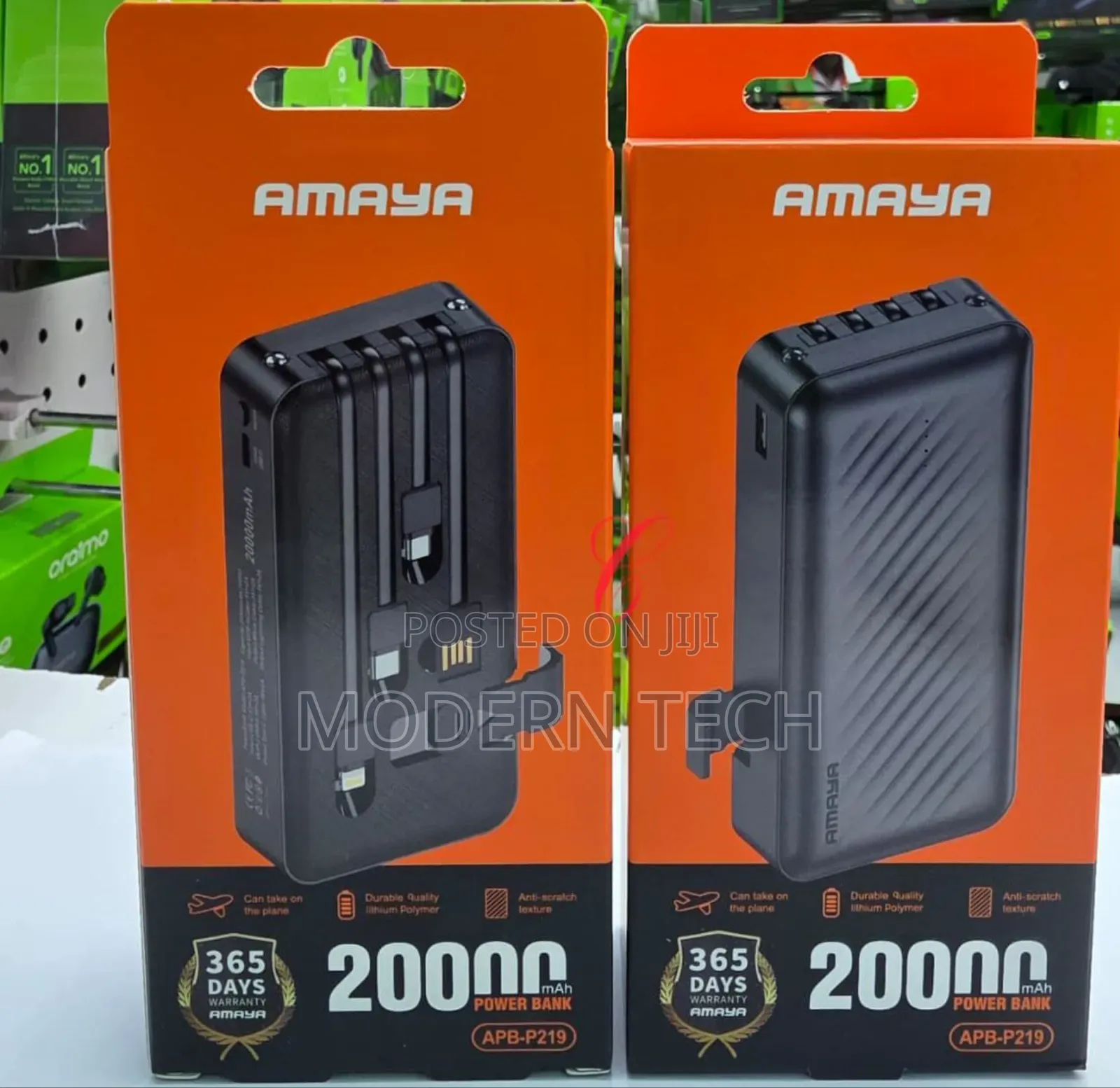 Amaya Apb-P219 20000mah Anti-Scratch Texture Power Bank With Cables