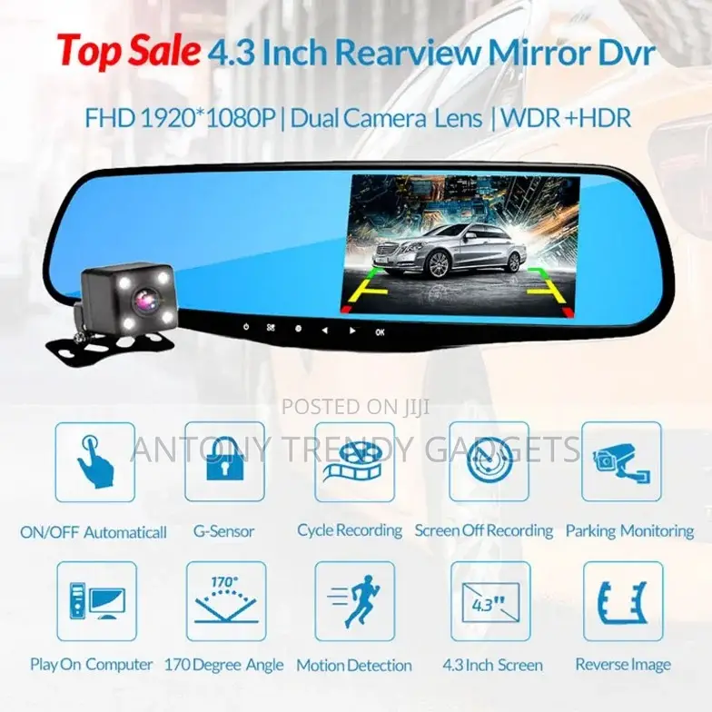 Full Hd 1080p Dual Lens Mirror Dashcam 4.3" Dvr With Night Vision