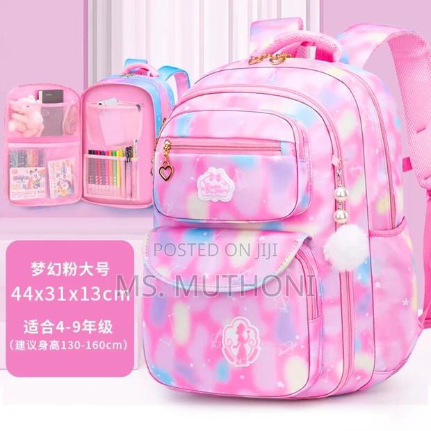 Girls Multiple Pockets Gradient Pink School Bags - main view