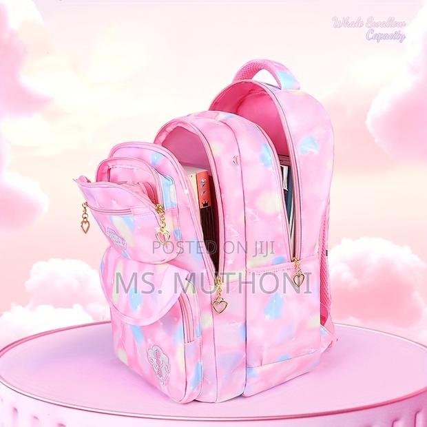Girls Multiple Pockets Gradient Pink School Bags - thumbnail 2
