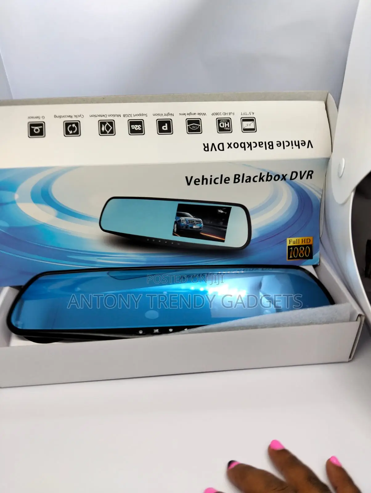 Car Dvr 1080p 4.3" Mirror Dashcam With Night Vision & Loop Record